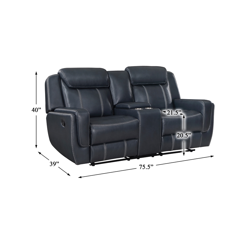 Lexicon Littleton Upholstered Faux Leather Double Reclining Loveseat in Blue