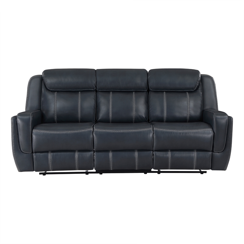 Lexicon Littleton Faux Leather Double Reclining Sofa in Blue