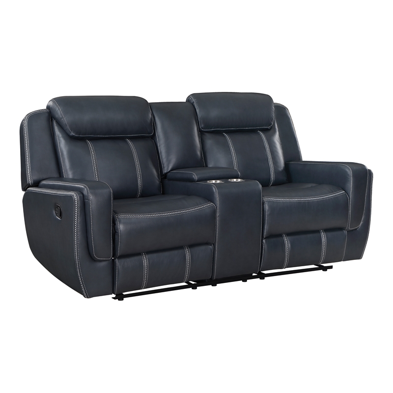 Lexicon Littleton 2-Piece Faux Leather Reclining Sofa Set in Blue