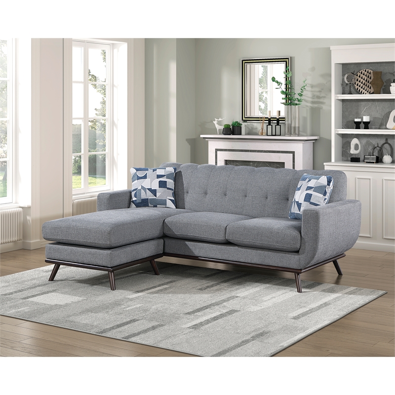 Lexicon Everton Chenille Reversible Sofa Chaise with Tufted Back in Gray
