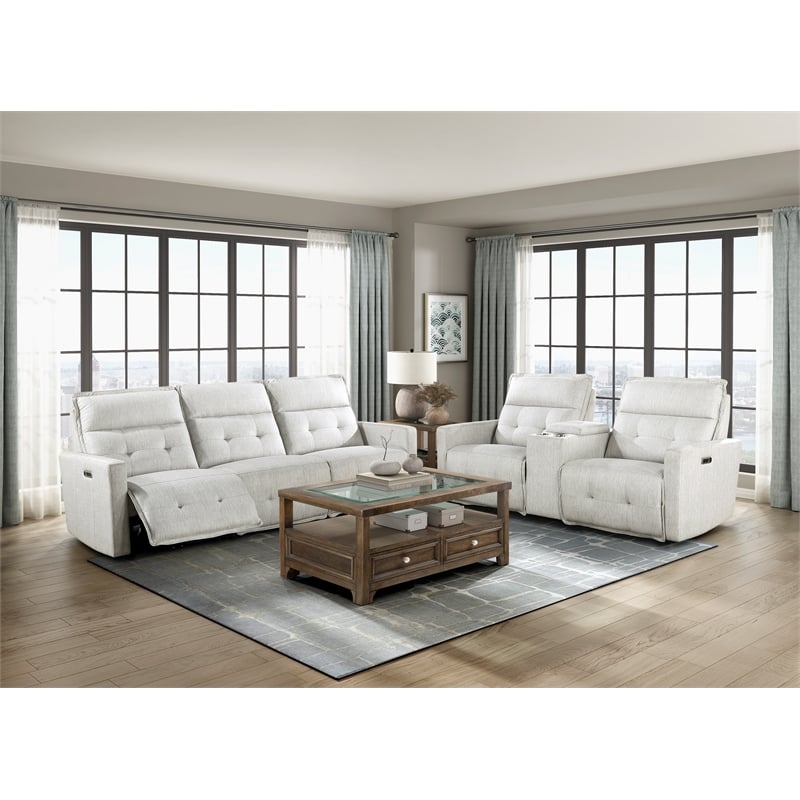 Lexicon Salida Fabric Power Double Reclining Loveseat in White