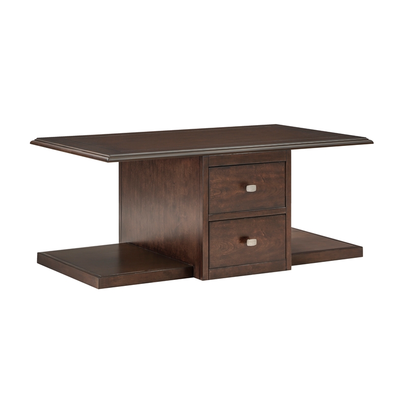 Lexicon Claremore Wood & Fabric Cocktail Table with 2 Storage Ottomans in Brown