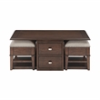 Lexicon Claremore Wood & Fabric Cocktail Table with 2 Storage Ottomans in Brown