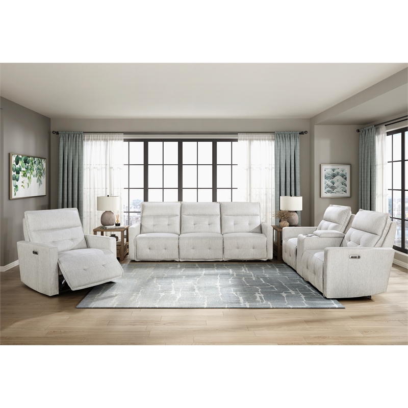 Lexicon Salida Fabric Power Double Reclining Sofa with Power Headrests in White