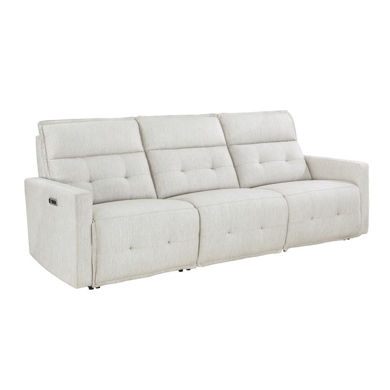Lexicon Salida Fabric Power Double Reclining Sofa with Power Headrests in White