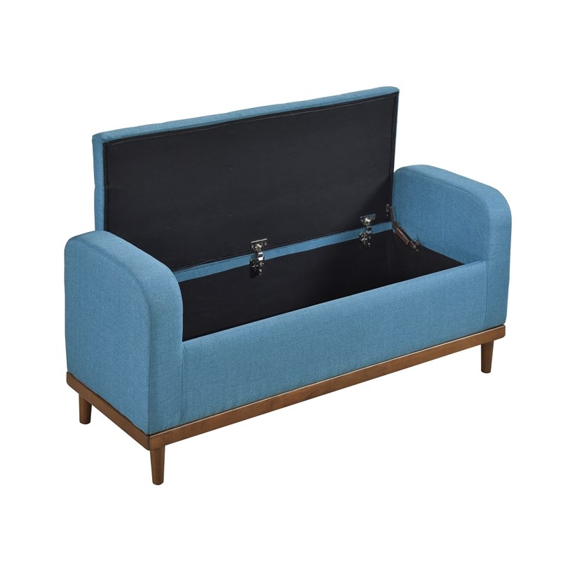 Lexicon Brigitte Fabric Lift Top Storage Bench in Blue