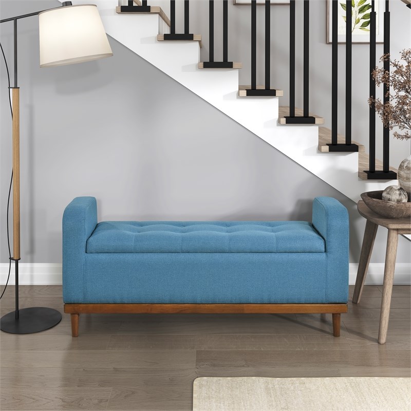 Lexicon Brigitte Fabric Lift Top Storage Bench in Blue