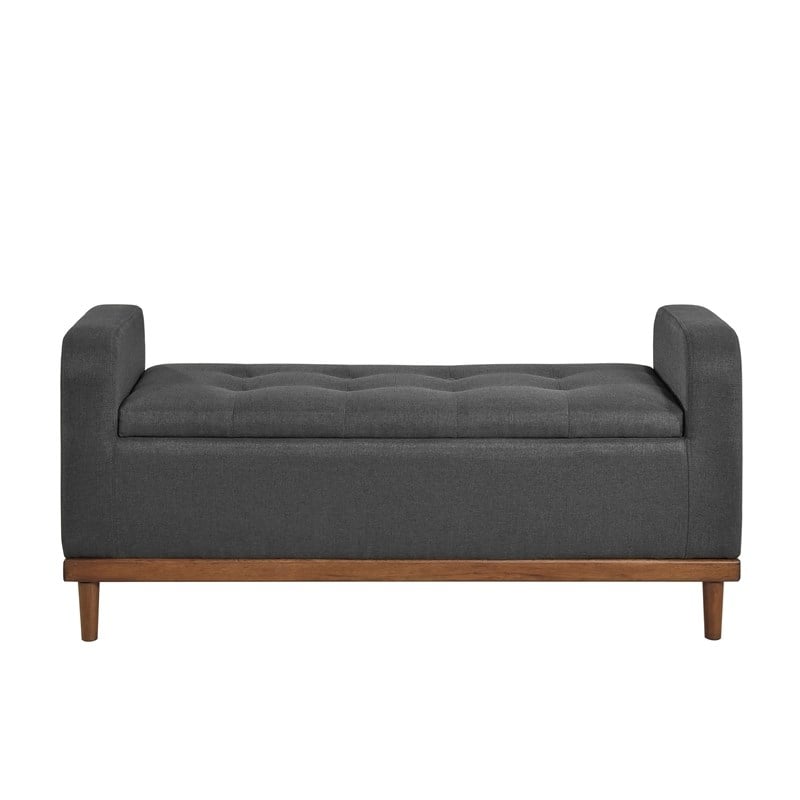 Lexicon Brigitte Fabric Lift Top Storage Bench in Dark Gray