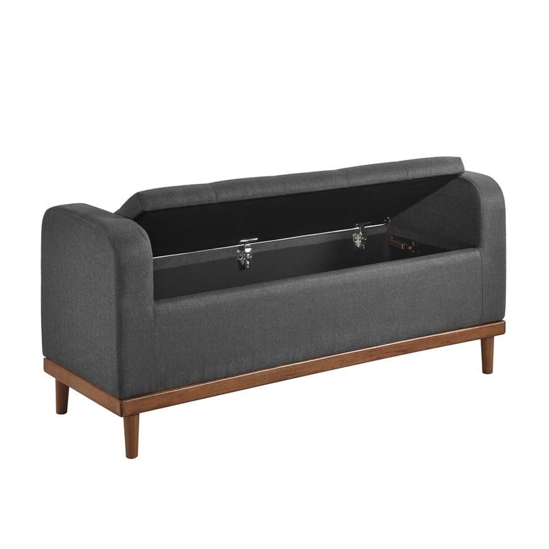 Lexicon Brigitte Fabric Lift Top Storage Bench in Dark Gray