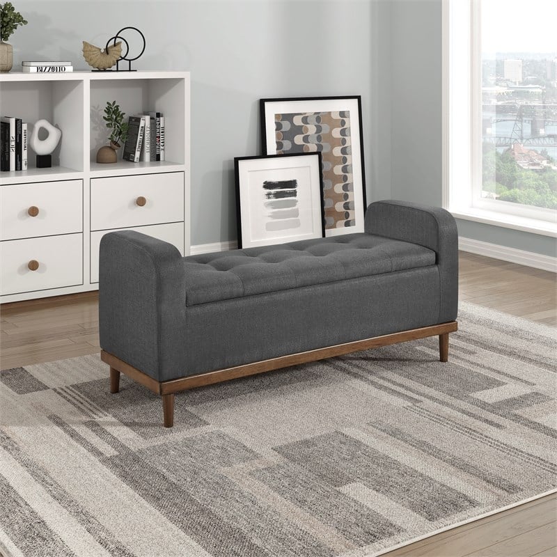 Lexicon Brigitte Fabric Lift Top Storage Bench in Dark Gray