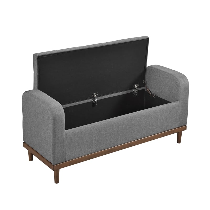 Lexicon Brigitte Fabric Lift Top Storage Bench in Gray