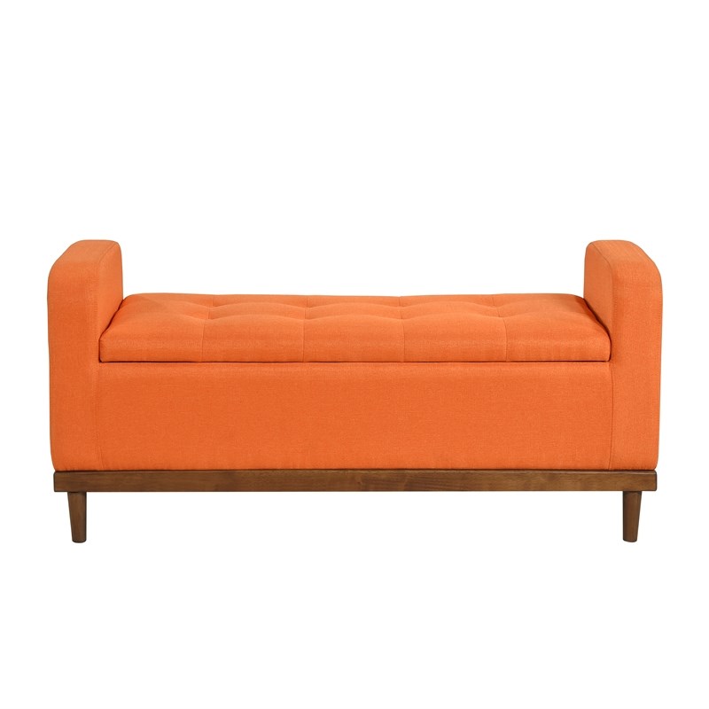 Lexicon Brigitte Fabric Lift Top Storage Bench in Orange