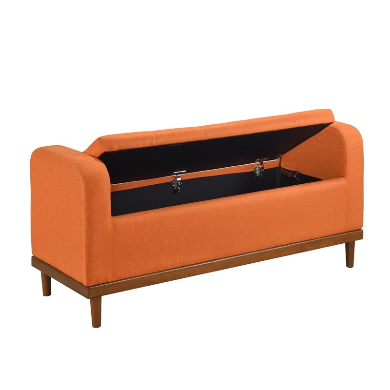 Lexicon Brigitte Fabric Lift Top Storage Bench in Orange