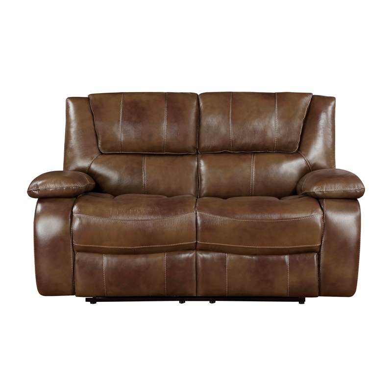 Lexicon Ellicott Leather Match Double Reclining Love Seat in Brown