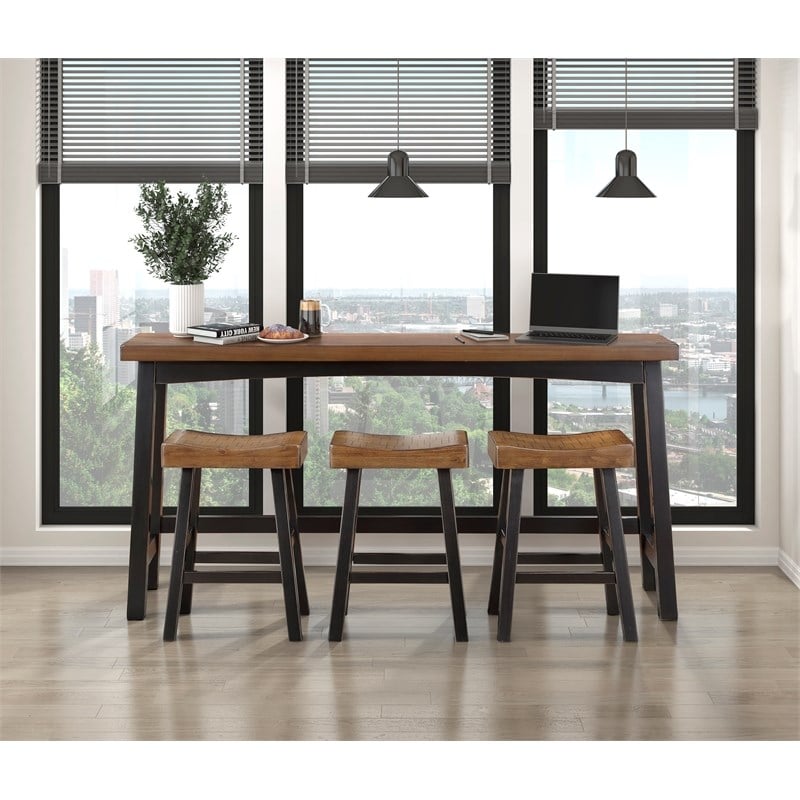 Lexicon Caspian 4-Pcs Pack Wood Counter Height Set in 2-Tone (Black and Brown)