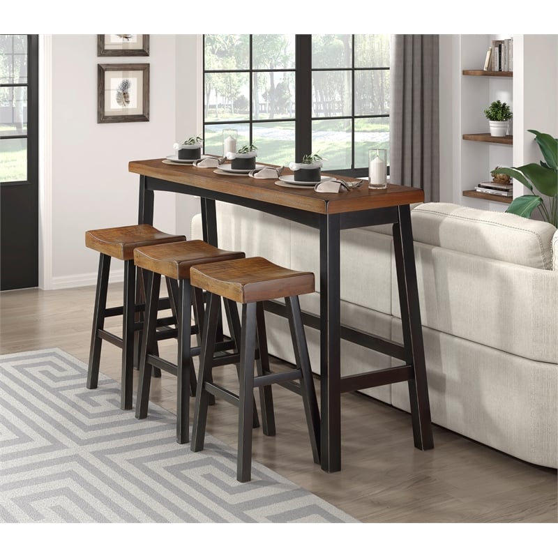 Lexicon Caspian 4-Pcs Pack Wood Pub Height Set in 2-Tone (Black and Brown)