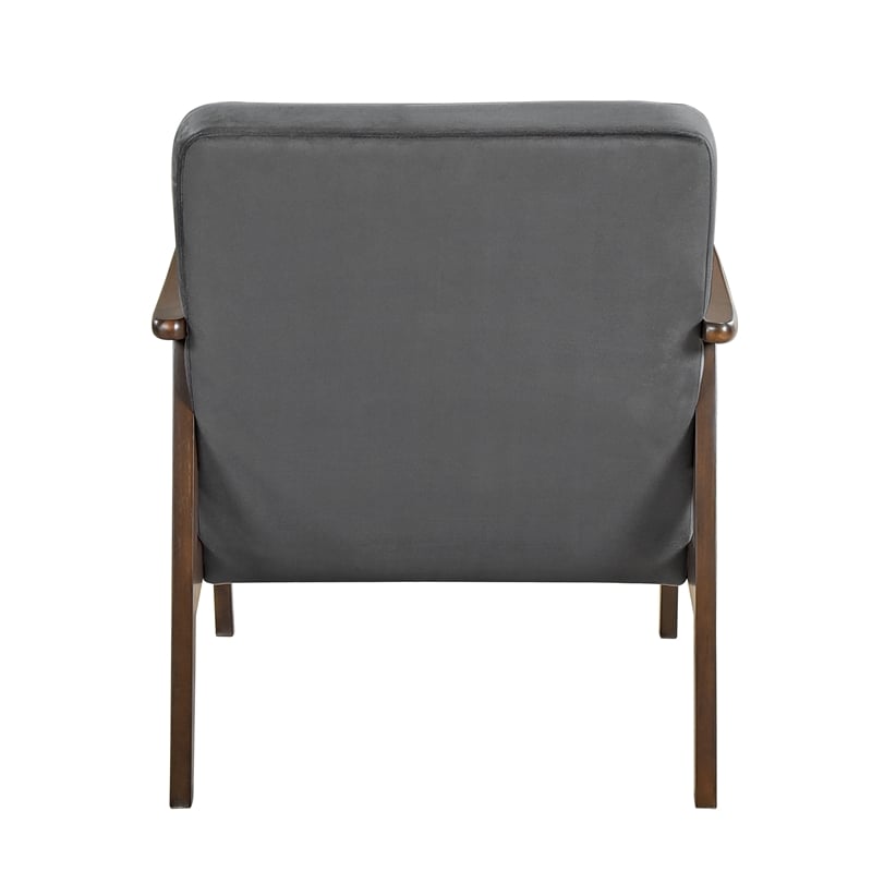 Lexicon Landers Wood and Velvet Accent Chair in Dark Grey