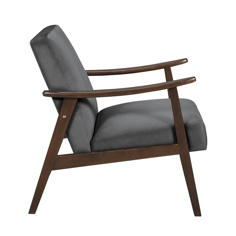 Lexicon Landers Wood and Velvet Accent Chair in Dark Grey