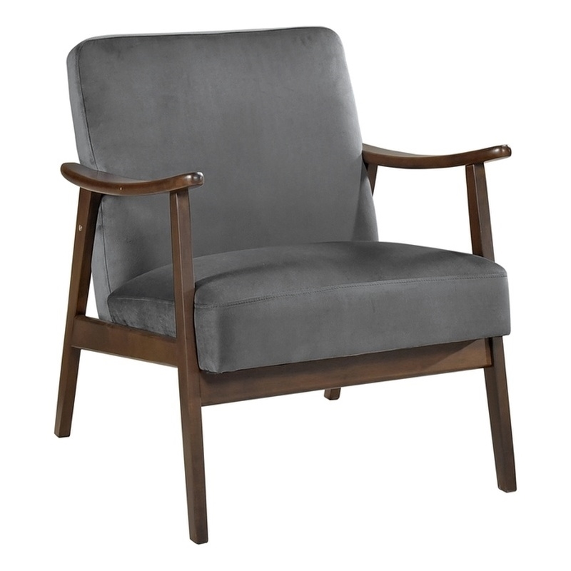 Lexicon Landers Wood and Velvet Accent Chair in Dark Grey