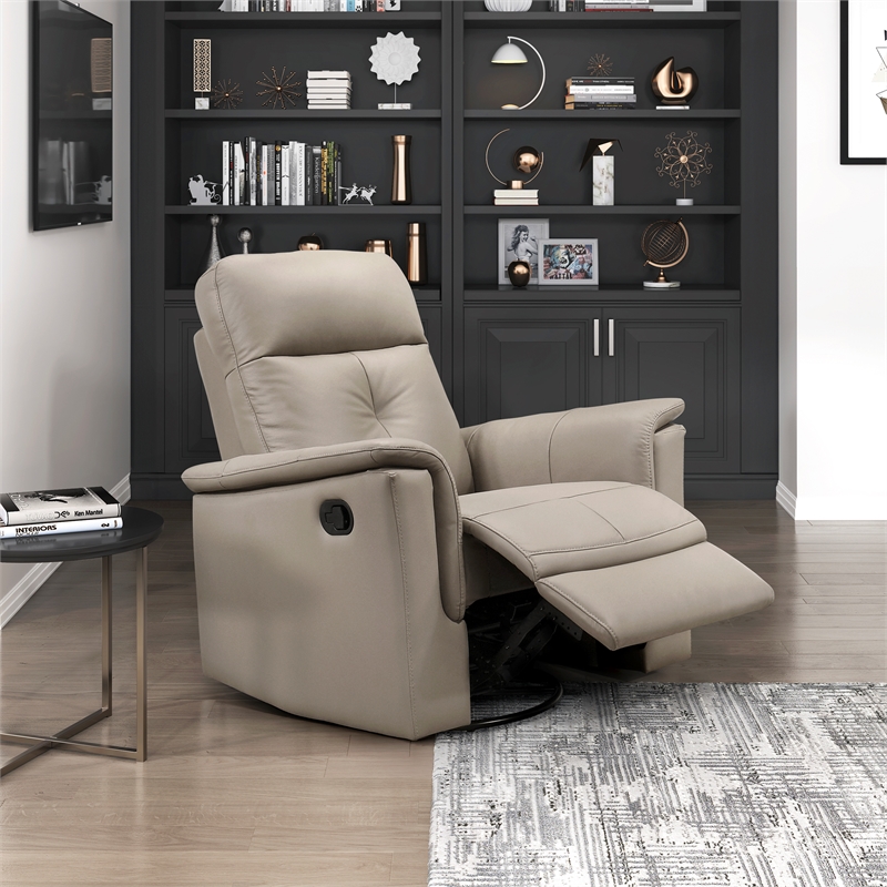 Lexicon Bristow Leather Match Swivel Glider Reclining Chair in Latte
