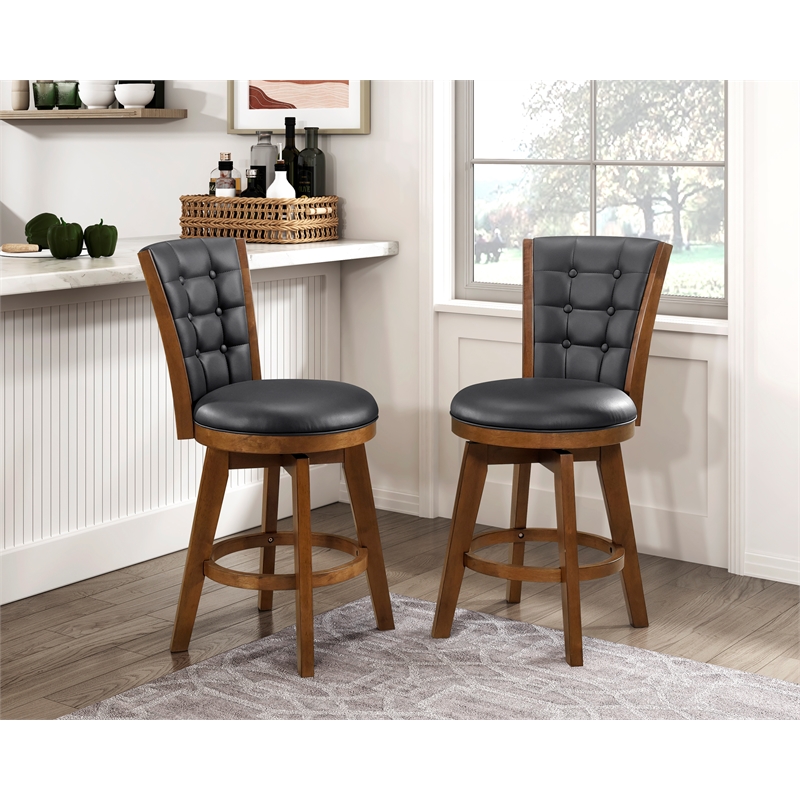 Lexicon Medford Faux leather Swivel Counter Height Chair in Black