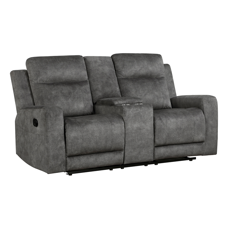 Lexicon Yates Microfiber Double Reclining Love Seat in Brownish Gray