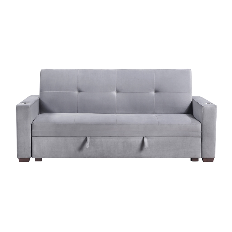 Lexicon Grady Velvet Convertible Sofa with Hidden Storage and Cup Holders