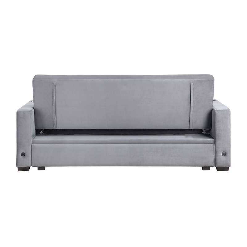 Lexicon Grady Velvet Convertible Sofa with Hidden Storage and Cup Holders