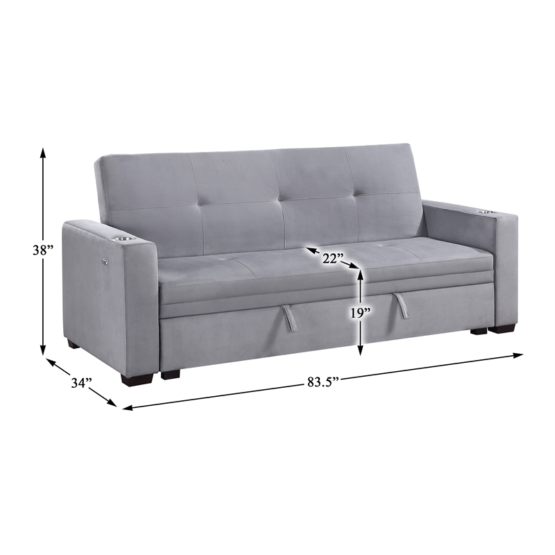 Lexicon Grady Velvet Convertible Sofa with Hidden Storage and Cup Holders