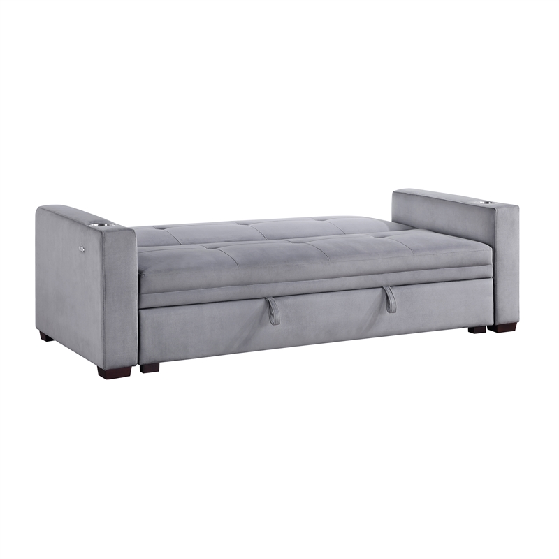 Lexicon Grady Velvet Convertible Sofa with Hidden Storage and Cup Holders
