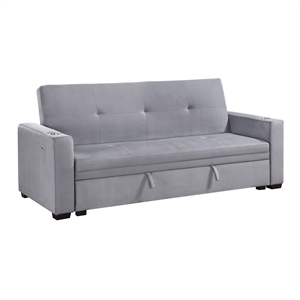 Lexicon Grady Velvet Convertible Sofa with Hidden Storage and Cup Holders