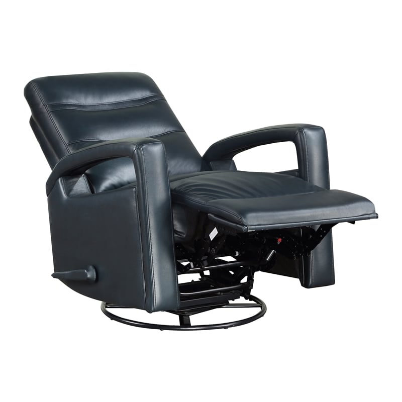 Lexicon Camden Faux leather Swivel Glider Reclining Chair in Navy Blue