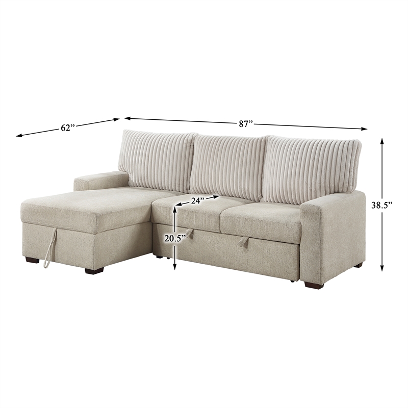 Lexicon Gallatin 2-Pcs Corduroy Sectional with Left Chaise in Beige & light gray