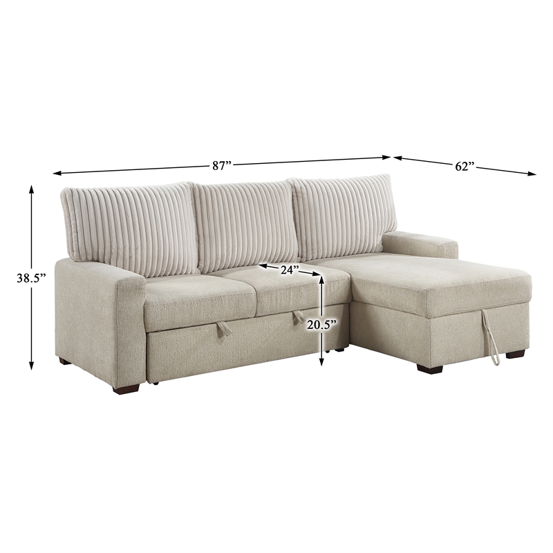 Lexicon Gallatin 2-Pcs Corduroy Sectional with Right Chaise in Beige& Light Gray