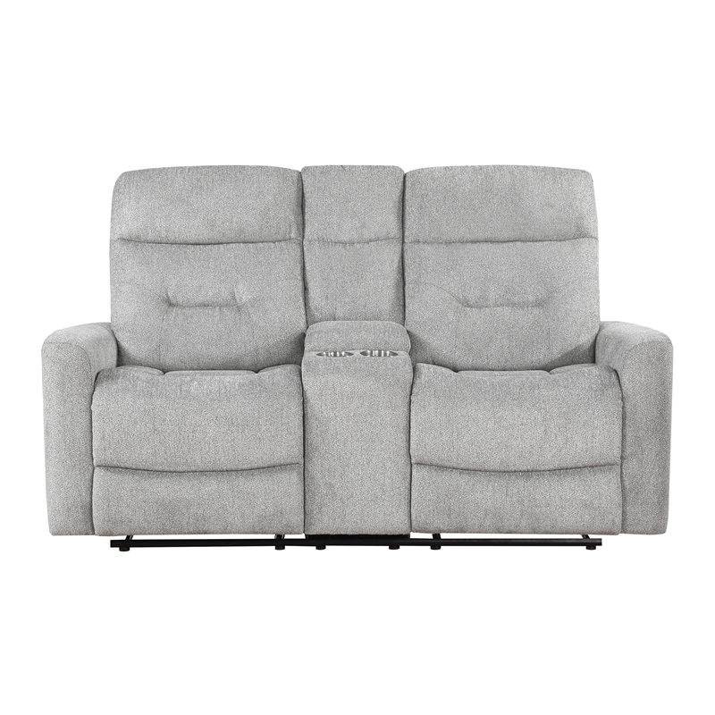 Lexicon Lyndon Chenille Double Reclining Love Seat with Center Console in Gray