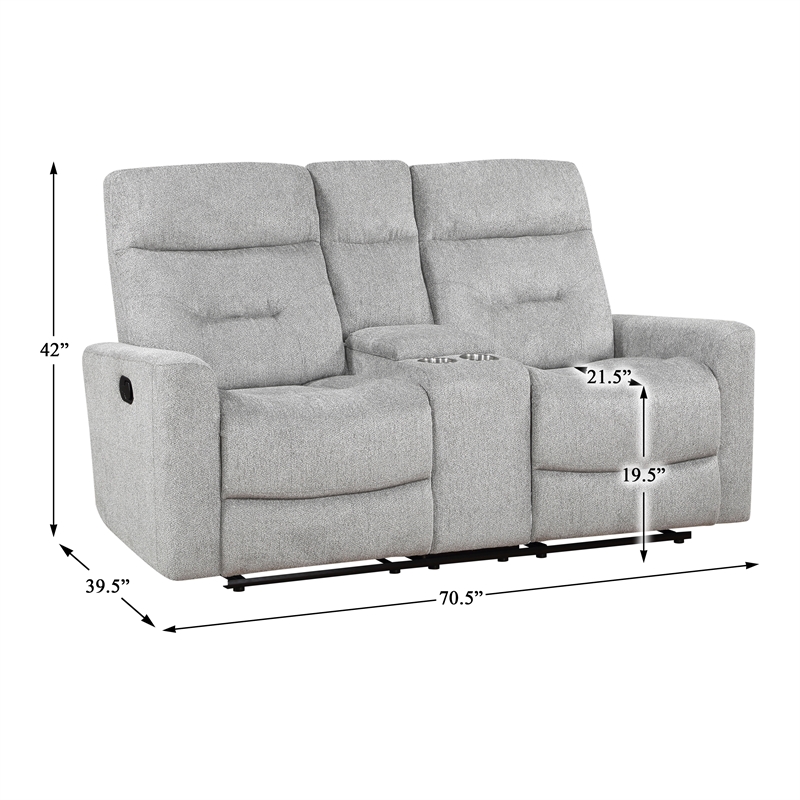 Lexicon Lyndon Chenille Double Reclining Love Seat with Center Console in Gray