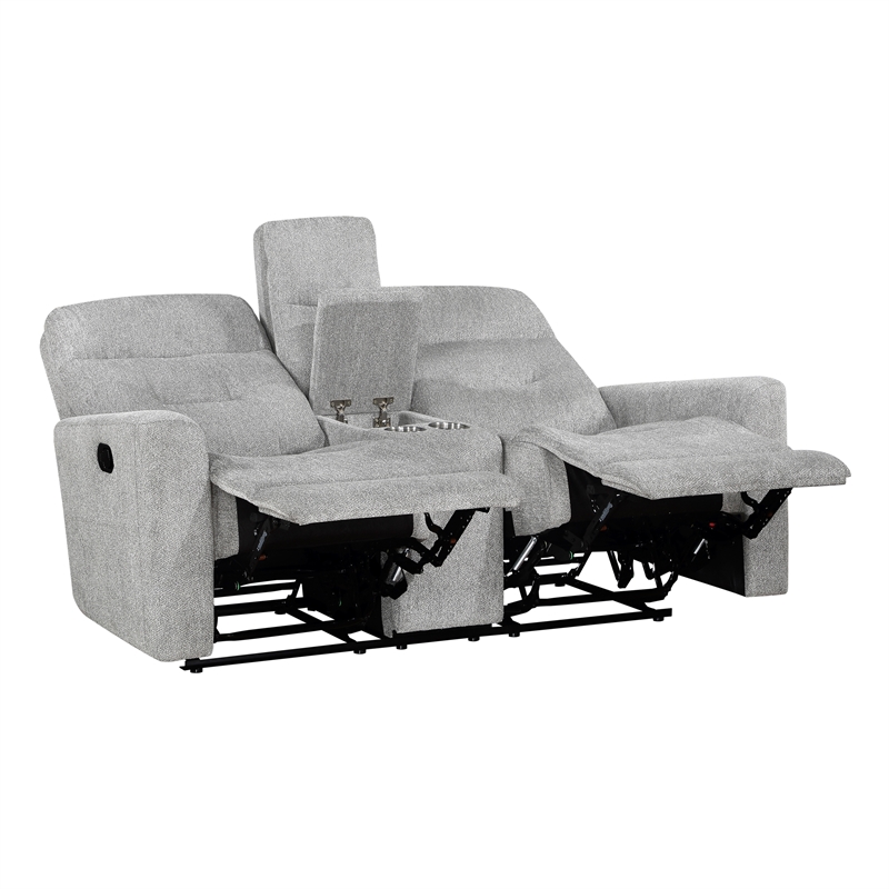 Lexicon Lyndon Chenille Double Reclining Love Seat with Center Console in Gray