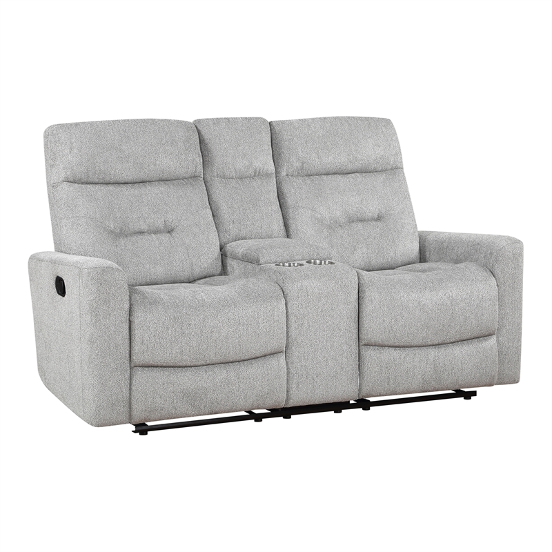 Lexicon Lyndon Chenille Double Reclining Love Seat with Center Console in Gray