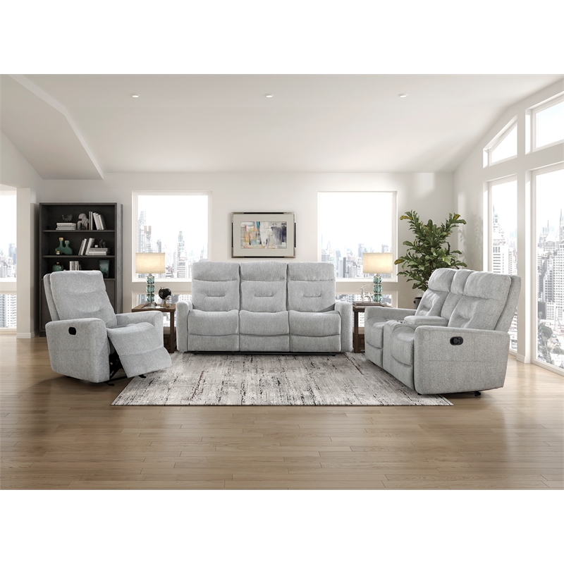Lexicon Lyndon Chenille Double Reclining Love Seat with Center Console in Gray