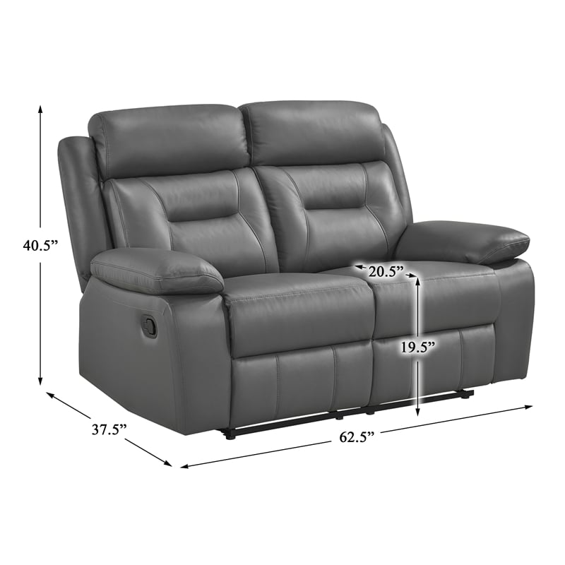 Lexicon Laconia Leather Double Reclining Love Seat in Dark gray