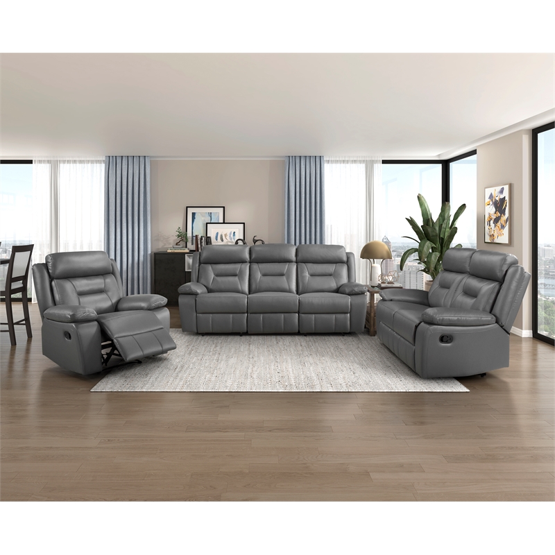 Lexicon Laconia Leather Double Reclining Love Seat in Dark gray