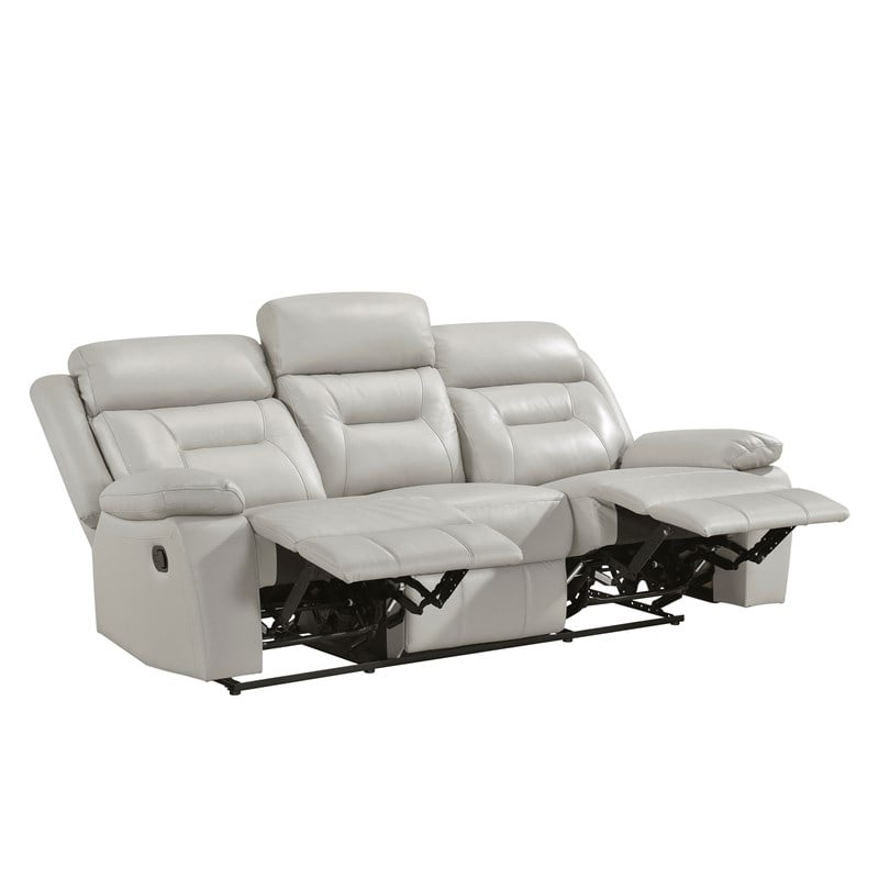 Lexicon Laconia Leather Double Reclining Sofa in Silver