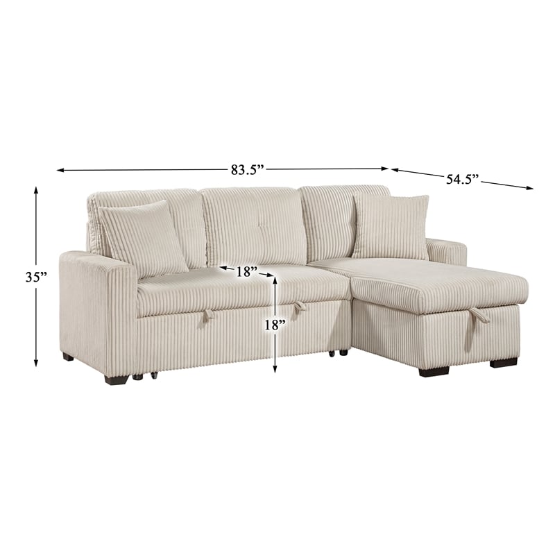 Lexicon Rhett 3-Piece Corduroy Reversible Sectional in Beige
