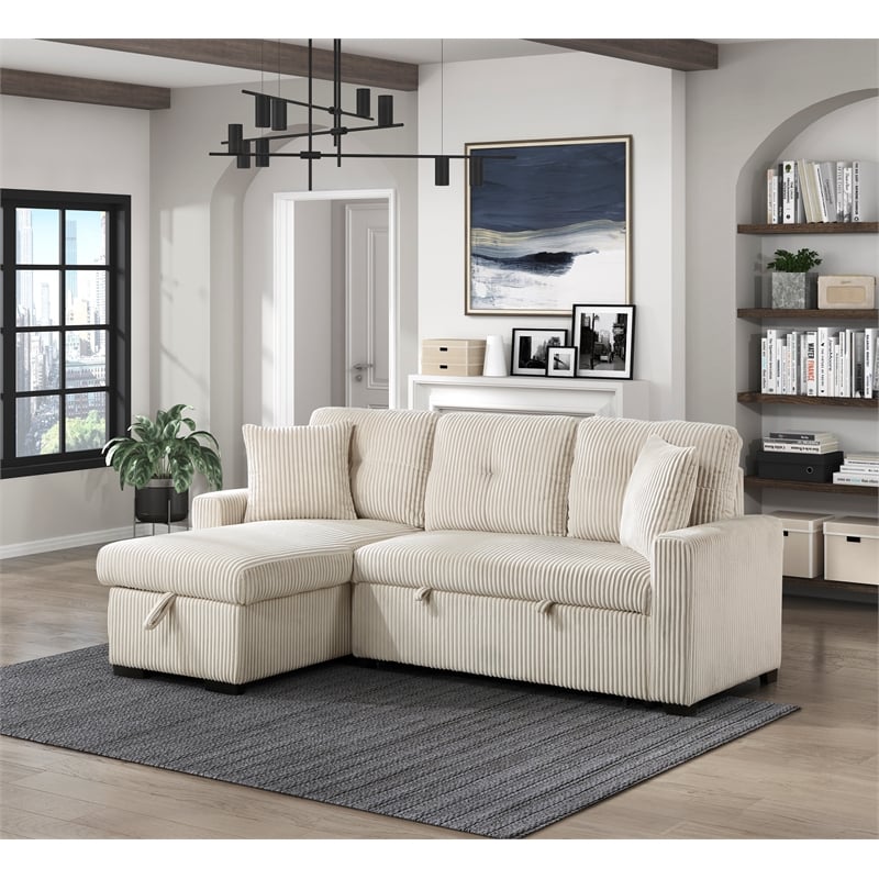Lexicon Rhett 3-Piece Corduroy Reversible Sectional in Beige