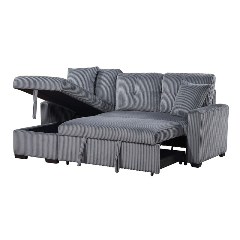 Lexicon Rhett 3-Piece Corduroy Reversible Sectional in Dark Gray