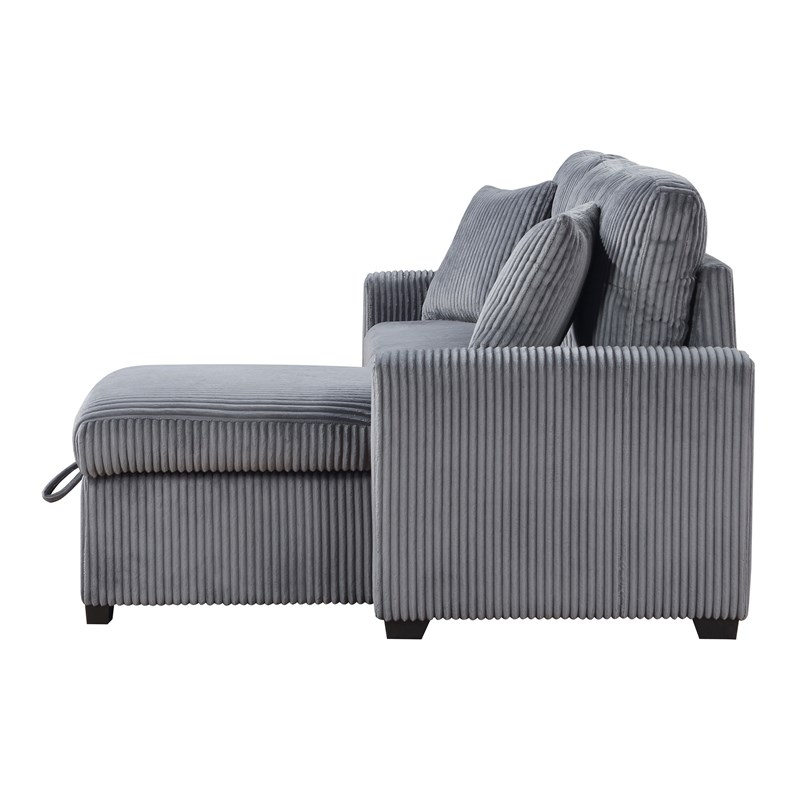 Lexicon Rhett 3-Piece Corduroy Reversible Sectional in Dark Gray