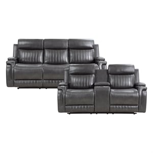 lexicon broomfield 2-piece faux leather sofa set in dark gray