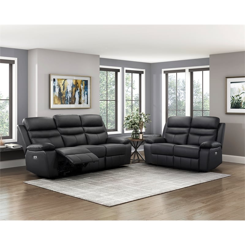 Lexicon Hancock 2-Piece Leather Sofa Set in Black