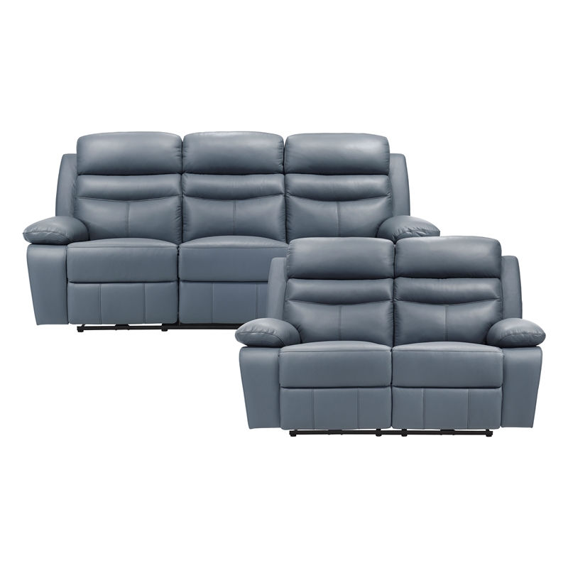 Lexicon Hancock 2-Piece Leather Sofa Set in Blue
