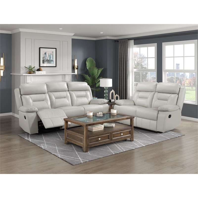 Lexicon Laconia 2-Piece Leather Sofa Set in Silver